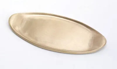 Produktbild von Kerzenteller, Dekoteller oval in Messing Gold matt satiniert (Innen 13 x 6,5 cm) für Ovalkerzen, Ellipsenkerzen