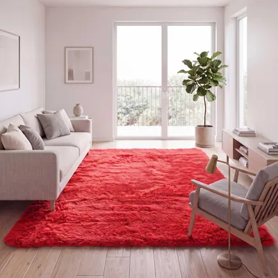 Image de Tapis HWC-F69, Shaggy Chemin de table à poils longs, tissu/textile moelleux 230x160cm ~ rouge