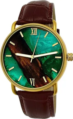Produktbild von Holzwerk SEINFELD Damen & Herren Epoxidharz & Leder Holz Uhr, gold, braun, grün