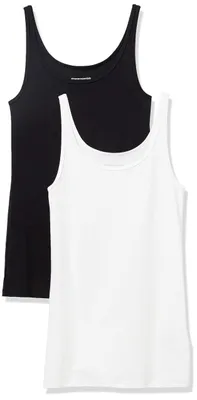 Produktbild von Amazon Essentials Damen Modal-Unterhemd, Basic Tank Top mit dünnen Trägern, Pack of 2, Schwarz/Weiß, L