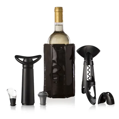 Image de Set cadeau Vacu Vin Vin Original Plus 6 pièces, refroidisseur, décapsuleur, coupe-film, bec verseur, pompe à vin, bouchon, plastique, acier inoxydable, noir, gris, 3890360
