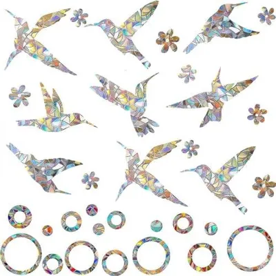 Produktbild von 64 Fensteraufkleber zum Vogelschutz, Anti-Kollisions Fenstersticker, Prisma Regenbogenfolie, Sonnenfänger Sticker im Kolibri-Design für Wohnzimmer, Balkon und Terrasse
