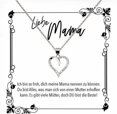 Produktbild von 22Feels Echt Silber Halskette - Liebe Mama Geschenk Geburtstag Muttertag Weihnachten Mutter Schmuck Set für Frauen - Herz Anhänger, Karte