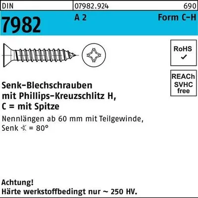 Produktbild von Reyher 7982 V2a Blechschrbn 3,5x9,5 Senkkopf Kreuzschlitz H (1000 Stück)