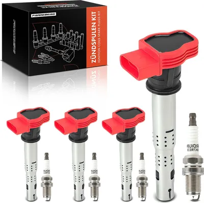 Image de Frankberg 4x Bobine d'allumage+4x Bougie d'allumage pour VW Touareg Audi A4 Avant Cabriolet A5 Sportback A6 Allroad A7 A8 Q5 Q7