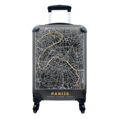 Produktbild von MuchoWow® Koffer Handgepäck Trolley Rollkoffer Kleine Reisekoffer mit 4 Rollen - Paris - Stadtplan - Gold - Karte - Cabin Size < 55x40x23 cm & 55x40x20 cm - Fotokoffer - Kabinenkoffer - Boardgepäck - Reise-Box - Reisekoffer - Reisegepäck - Koffer mit Bild - Trolley für Kinder