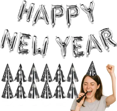 Produktbild von com-four® 13-teiliges Party-Set für Silvester - Partyaccessoires zur Dekoration und zum Aufwerten von Silvesterlooks - Folienballonset und Partyhüte