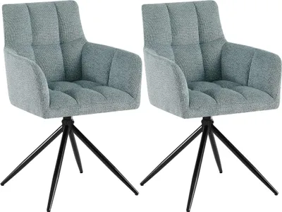 Produktbild von 2er Set Esszimmerstuhl DEBAS - Stoff Türkis 59x59x87 cm | Essstühle Esszimmerstühle Küchenstühle Wohnzimmerstühle