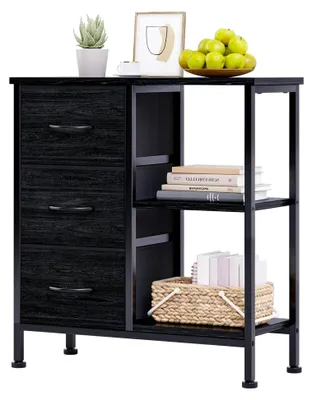 Produktbild von Aktenschrank mit 3 Schubladen, Holzseitenschrank mit 2 offenen Ablagefächern, Stoff-Aktenschrank Druckerständer Aufbewahrung für Zuhause oder Büro, 70 x 29 x 75 cm, Schwarz