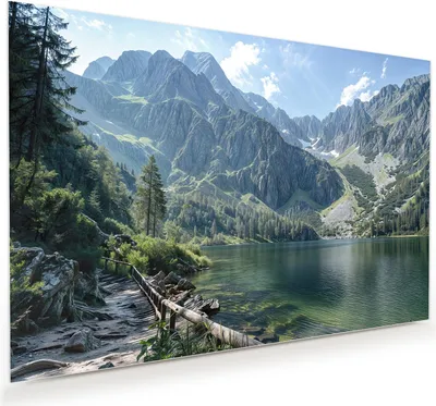 Produktbild von Glasbild 120x80cm in XXL für Wohnzimmer, Schlafzimmer Motiv Berglandschaft See