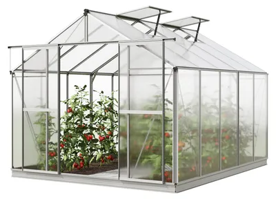 Image de GFP Serre de jardin Orchidee 5 structure en aluminium 256 x 317 cm panneaux en polycarbonate - avec cadre de fondation et ouvre-fenêtre automatique