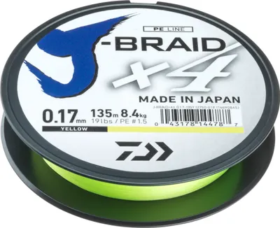 Produktbild von DAIWA J-BRAID X4, 135m, 0,19mm, 10.2kg / 22,49lbs, gelb, Geflochtene Angelschnur, 12740-019