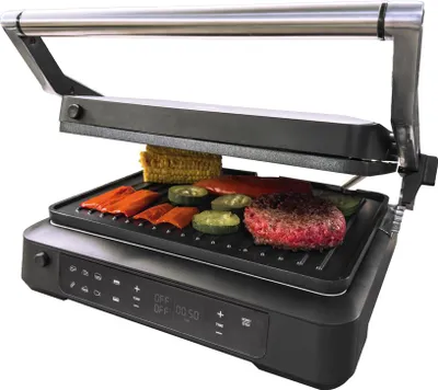 Zdjęcie produktu dla Grill kontaktowy z wyświetlaczem dotykowym OptiTouch, rozkładany 360, grill stołowy, gotowe programy, 34 × 32 × 15 cm