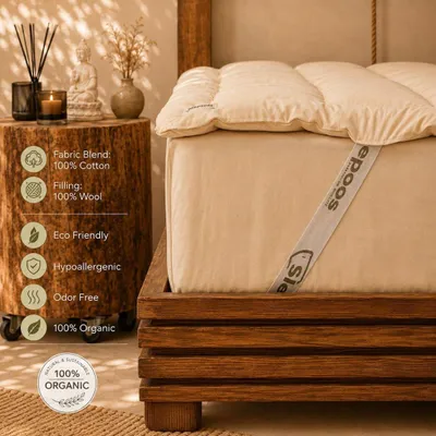 Produktbild von Sleepoos Woll-Matratzenauflage 100x200 cm, Baumwollbezug, Beige