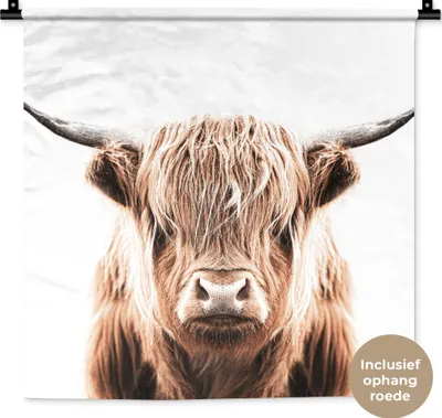 Produktbild von MuchoWow® Wandteppich Wandbehang Tiere - Schottisches Hochlandrind - Kuh 60x60 cm Tapisserie Dekoration Wandtuch - Dekorationen - Wand Decke