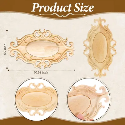 Imagen del producto de Ornamentos ovalados de madera, 2 unidades, para muebles y decoración de paredes