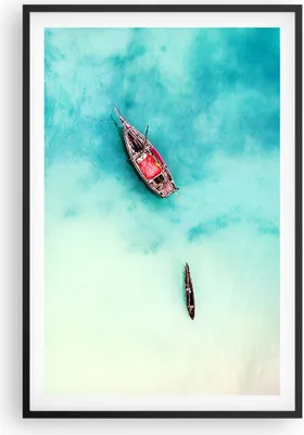 Produktbild von Gerahmtes Poster - Schwarzer Rahmen - Insel Boot Schiff Ozean - 61x91,5 cm - Wand Bild - Wanddeko - Wandbilder - Wandposter - Bilderrahmen - Bilder - Kunstdruck - Wandbild - P2BPA61x91-2923