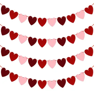Produktbild von Papiergirlande Herzgirlande Herzbanner - 4 Banner à 3 m - Rot, Rosa und Bordeaux - Für Valentinstag