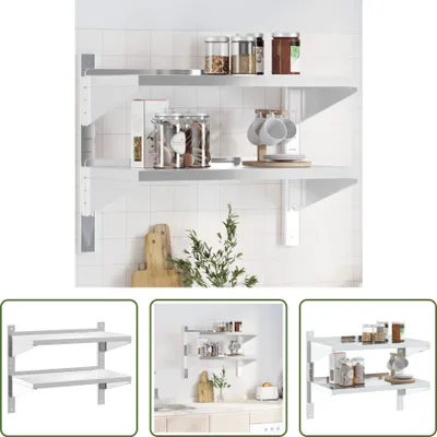 Obrázok produktu pre The Living Store Nástenná polica s 2 policami 75x40x60 cm strieborná nerezová oceľ