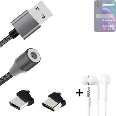 Produktbild von K-S-Trade® Hochwertiges Magnet-Lade-kabel Sync-Kabel Daten-Kabel + Kopfhörer für BLU G71L mit USB-Typ-C-Anschluss und Micro-USB-Anschluss 2A bis zu