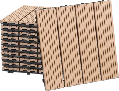 Produktbild von Jayseuw 44x WPC Terrassenfliesen mit Drainage und Klicksystem Balkon Garten 30x30cm Teak