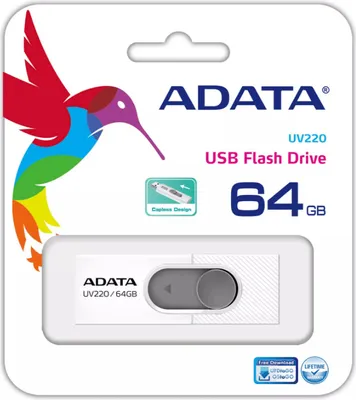 Obrázek produktu pro ADATA UV220, 64 GB, USB Typ-A, 2.0, Kluzné, 7,5 g, Šedá, Bílá