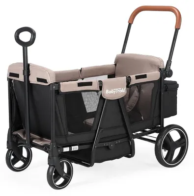 Produktbild von BabyTrold Adventure Bollerwagen für Kinder 2-Sitzer faltbar mit XXL-Verdeck sand