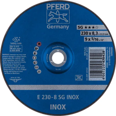 Produktbild von PFERD TOOLS Schruppscheibe E 230x8,3x22,23 mm Leistungslinie SG INOX für Edelstahl
