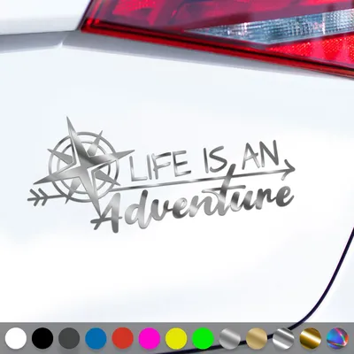 Produktbild von PantherPixel Abenteuer Aufkleber Life Adventure Reisen Bus Camping Sticker Auto Geschenkidee Farbe Chrom-Silber