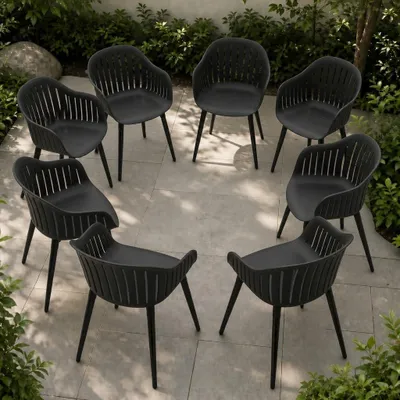 Produktbild von Gartenstuhl 8er Set, Outdoor Stühle Wetterfest mit Armlehne, Gartenstühle UV-beständig bis 120 kg, Terrassenstuhl Terrasse Balkon Outdoor Garten, Schwarz