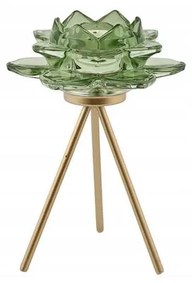Image de Bougeoir Donika Fleur Verre Doré Vert pour Bougie Chauffe-Plat