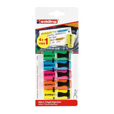 Zdjęcie produktu dla edding 4-7-5-S1999 4 + 1 GRATIS: edding 7 Mini Textmarker farbsortiert, 4 St. + GRATIS 1 St.