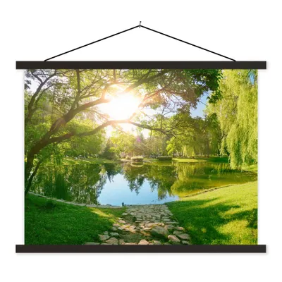 Produktbild von MuchoWow® Textilposter Bäume - See - Sonne - Gras - Natur 60x45 cm mit schwarzem Rahmen - Poster Schlafzimmer