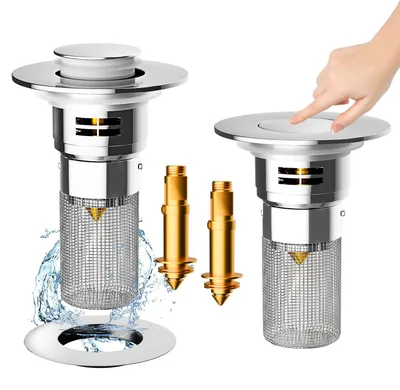 Image de 2 filtres de lavabo, filtre à clapet avec panier amovible en acier inoxydable et filtre à cheveux