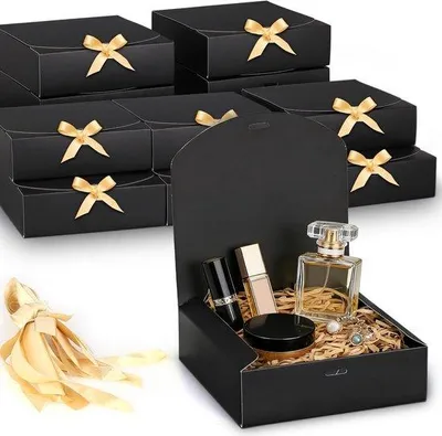 Produktbild von Fzyisw Geschenkbox mit Deckel, 12 Stück, 16,5 x 16,5 x 5 cm, schwarz, Geschenkbox mit Bändern, Geschenkverpackung für