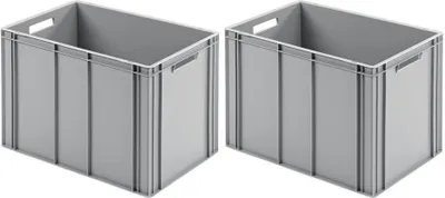 Produktbild von SuperSparSet 2x Eurobehälter mit offenem Griff | HxBxT 42x40x60cm | 70 Liter | Grau | Eurobox, Transportbox, Transportbehälter, Stapelbehälter
