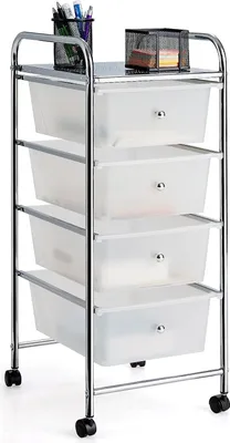 Produktbild von Wózek COSTWAY z 4 szufladami do układania w stos, wózek z szufladami z metalową ramą i półką, wózek łazienkowy do przechowywania w biurze, salonie (przezroczysty)