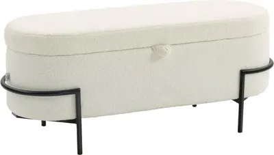 Produktbild von Fortuna Lai Aufbewahrungs-Hocker, Sitzhocker mit Deckel und Stauraum, Stahlbeine, Polsterhocker mit Fleece-Bezug, Cremeweiß