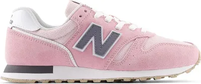 A side view of a pink New Balance sneaker.