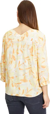 Produktbild von Damen Schlupfbluse mit Blumenmuster, V-Ausschnitt, 3/4 Arm, figurumspielend, 64 cm
