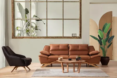 Zdjęcie produktu dla Zestaw sofa trzyosobowa fotel tkanina sofa brązowy JVmoebel