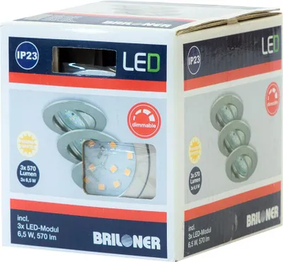 Obrázok produktu pre 3 x Briloner LED vstavané svetlo okrúhle matný nikel IP23 3 x 6,5W modul 570lm teplá biela 3000K otočné 3-stupňové stmievanie