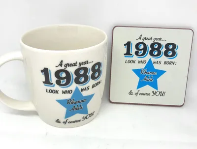 Mok & Untersetzer-Set Geburtsjahr 1988, Keramik, 12 cm