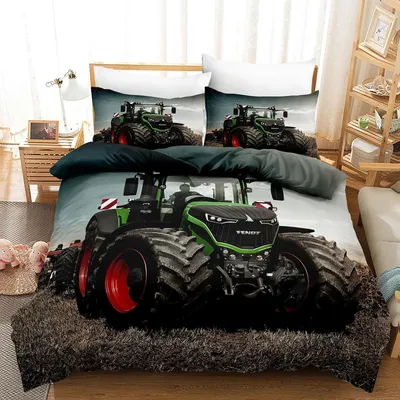 Zdjęcie produktu dla Komplet pościeli dziecięcej z motywem traktora, nadruk 3D, 135x200 cm + 80x80 cm, wykonany z mikrofibry, z zamkiem błyskawicznym