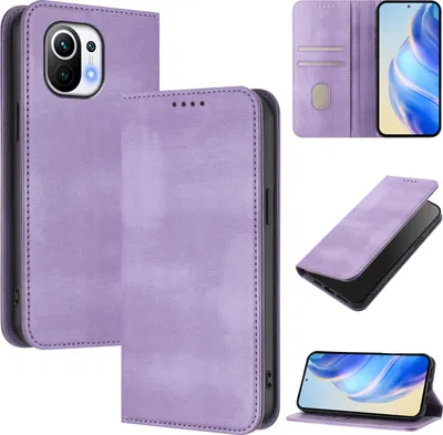 Produktbild von Handyhülle für Xiaomi Mi 11, Vintage Leder RFID Schutz Kartenfach Standfunktion Magnetische Klapphülle Violett
