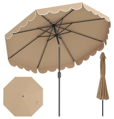 Produktbild von COSTWAY Sonnenschirm 300 cm, Gartenschirm mit Kurbel & Volant, beidseitig um 30° knickbar, Terrassenschirm, Marktschirm für Garten, Balkon, Braun
