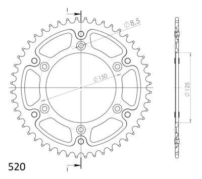 Produktbild von Kettenrad Supersprox Stealth 520 LK 150,0mm Ø 125mm 48Z 6-Loch Aluminium / Stahl schwarz