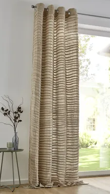 Produktbild von Kutti Vorhang Crinkle Natur Taupe mit Ösen Musselin Polyester Baumwolle weich luftig lichtdurchlässig Streifen Landhaus natürlicher Look bügelfrei 140 x 145 cm (1 Stück)