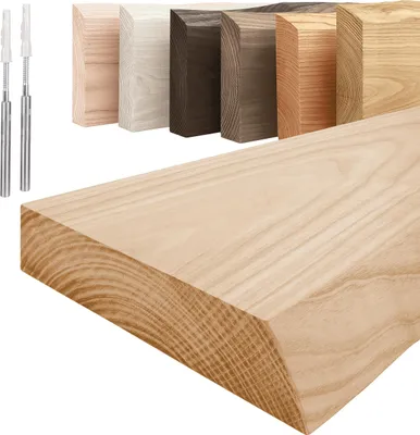 Image de LAMO Manufaktur Étagère flottante murale bois avec fixation invisible | Etagere murale 80 cm pour salon, cuisine, bureau | Couleur: naturel, Bord: naturel | Bois massif, design moderne