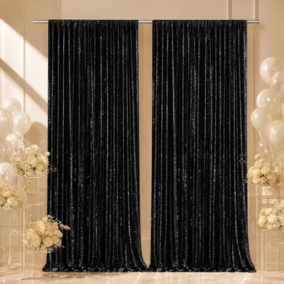 2er-Set Pailletten-Vorhänge 60x240 cm, Glitzer-Hintergrund, schwarz